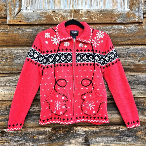 Designers Originals Tops - Vintage RARE Designers Original Red Christmas Sweater Fairisle Pockets Zip up